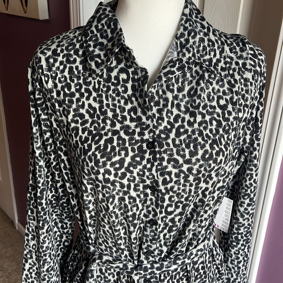 Lularoe Ellie button down collar shirt dress cheetah black gray belt size M - Picture 5 of 9